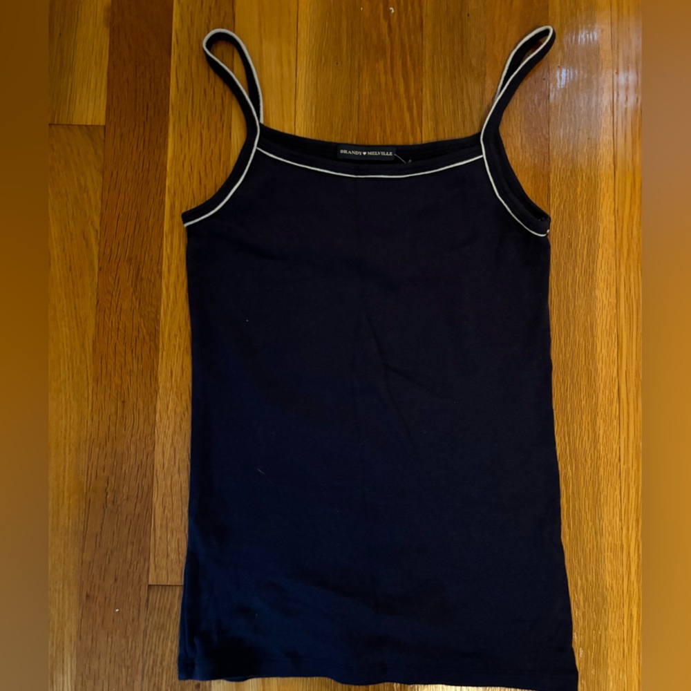 Brandy Melville Navy Fitted Camisole with White Trim